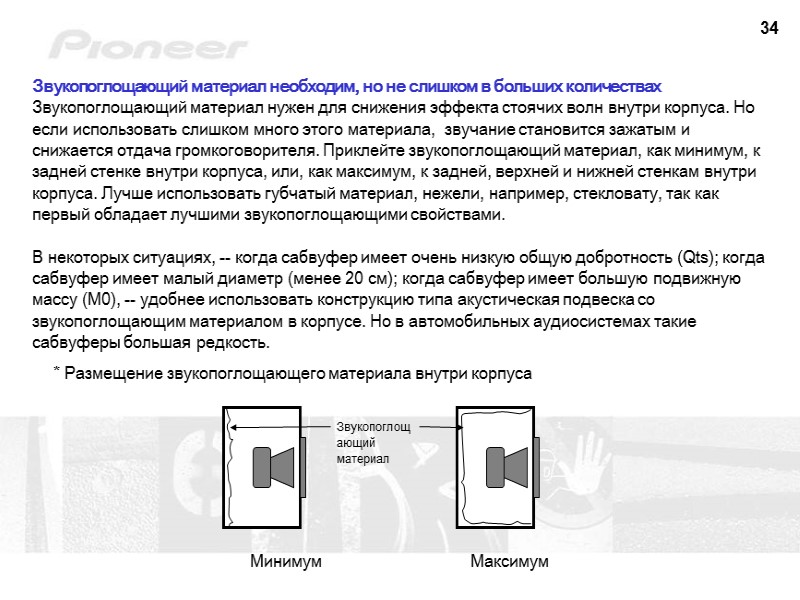 34 Звукопоглощающий материал необходим, но не слишком в больших количествах Звукопоглощающий материал нужен для